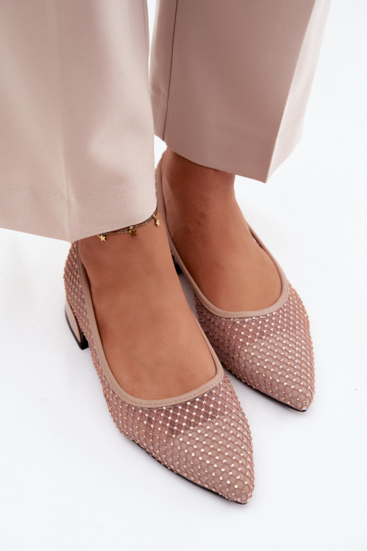 Ballerinas Op een lage hak Gaas Met Decoratie Vinceza 62294 beige