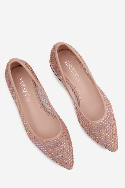 Beige ballerina's met lage hak en netdecoratie Vinceza 62294