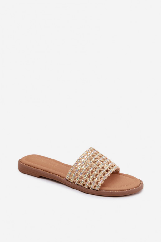 Slippers Dames plat met sprankelende gaten beige Fendi