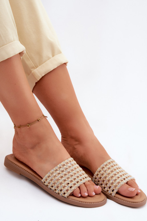 Zandkleurige slippers met glanzende details Fendi