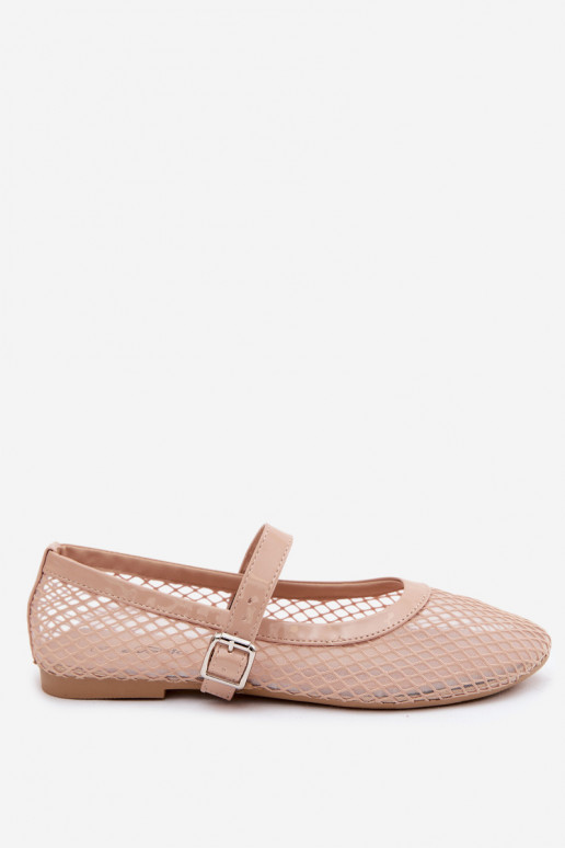 Zandkleurige mesh ballerina's met bandjes Gaia