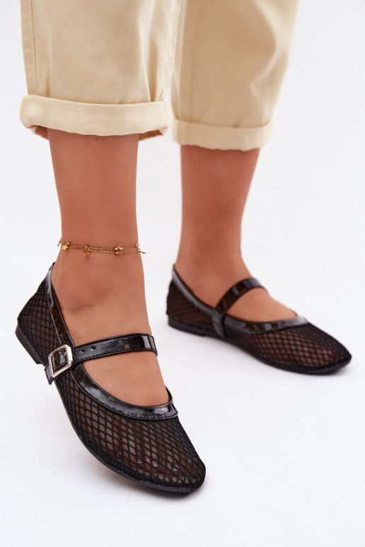 Zwarte mesh ballerina's met bandjes Gaia
