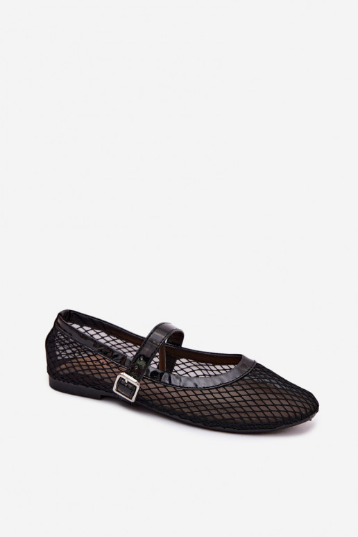 Zwarte mesh ballerina's met bandjes Gaia
