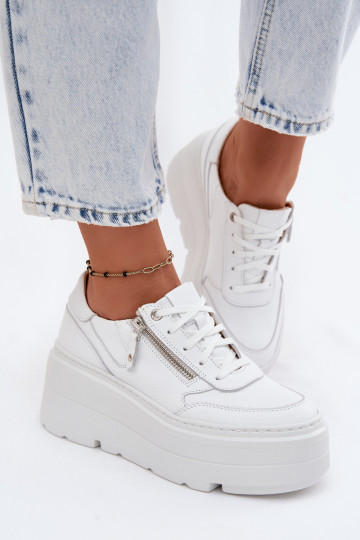 Leer Sneakers model schoenen Dames met platform Zazoo N1084 Initte kleur