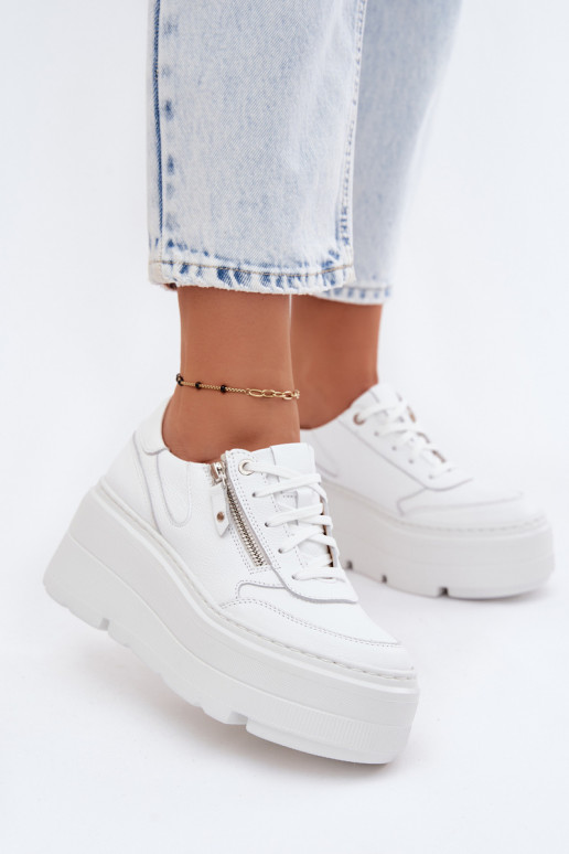 Witte leren sneakers met platform Zazoo N1084
