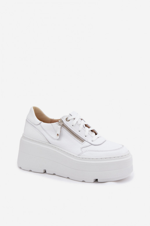 Witte leren sneakers met platform Zazoo N1084