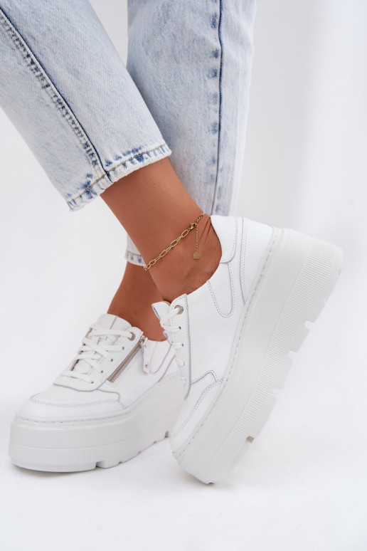 Witte leren sneakers met platform Zazoo N1084