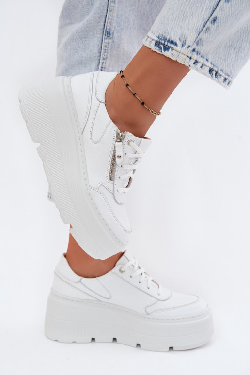 Witte leren sneakers met platform Zazoo N1084
