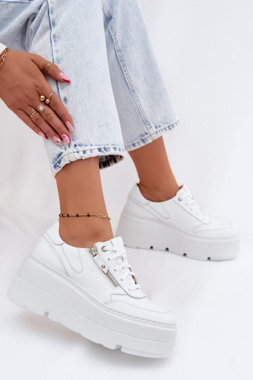 Witte leren sneakers met platform Zazoo N1084