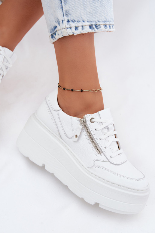 Witte leren sneakers met platform Zazoo N1084