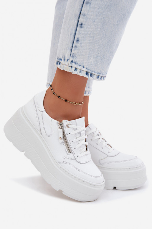 Leer Sneakers model schoenen Dames met platform Zazoo N1084 Initte kleur