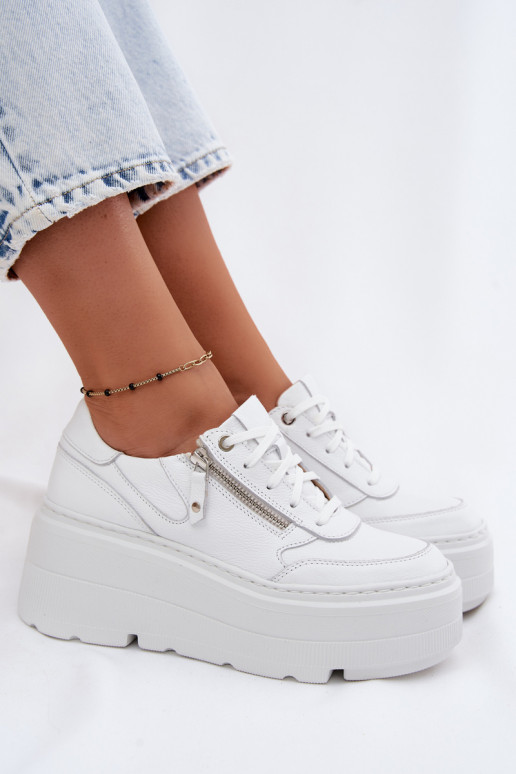 Witte leren sneakers met platform Zazoo N1084
