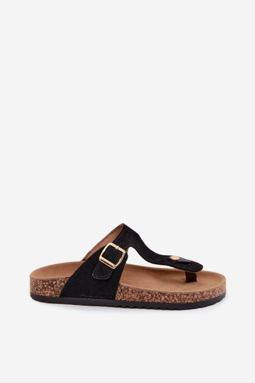 Zwarte faux suede slippers met gouden gespen Honey
