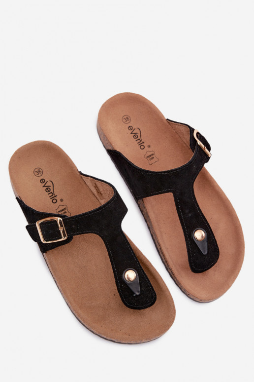 Zwarte faux suede slippers met gouden gespen Honey
