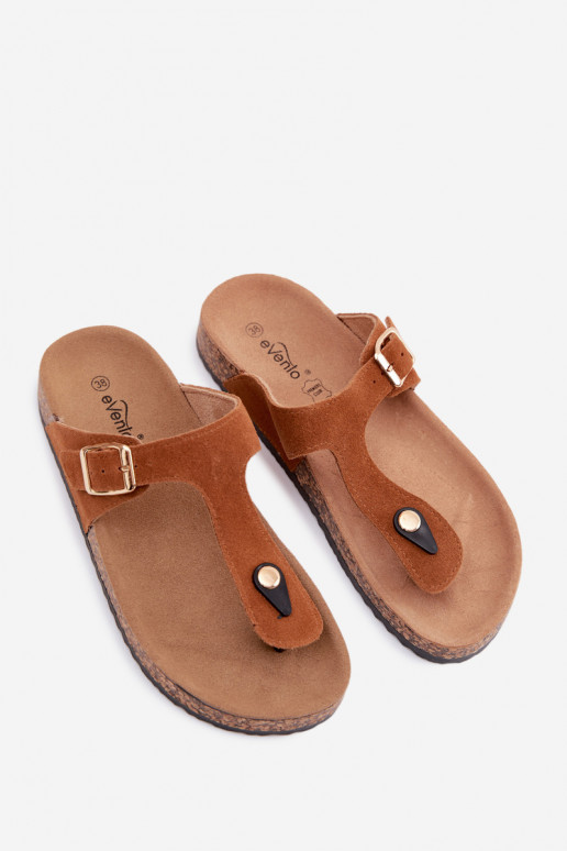 Bruine faux suede slippers met gouden gespen Honey