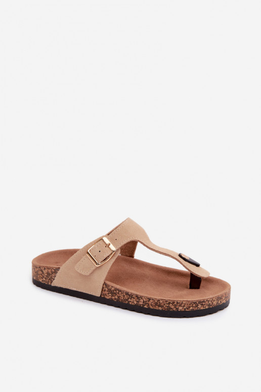 Leer Suede pantoffels Slippers met gouden gespen beige Honey