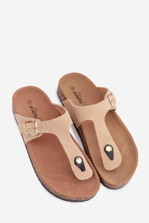 Zandkleurige faux suede slippers met gouden gespen Honey