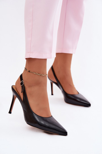 Dames sandalen met dunne hakken in zwarte faux leather Kandy