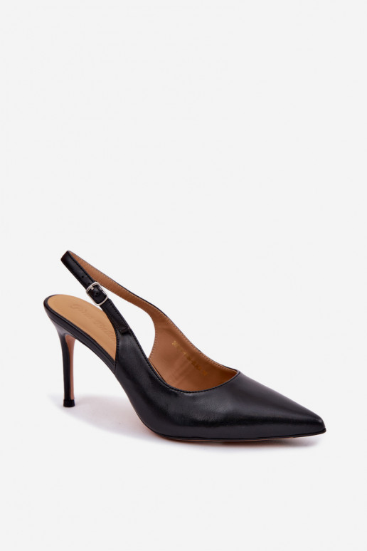 Dames sandalen met dunne hakken in zwarte faux leather Kandy