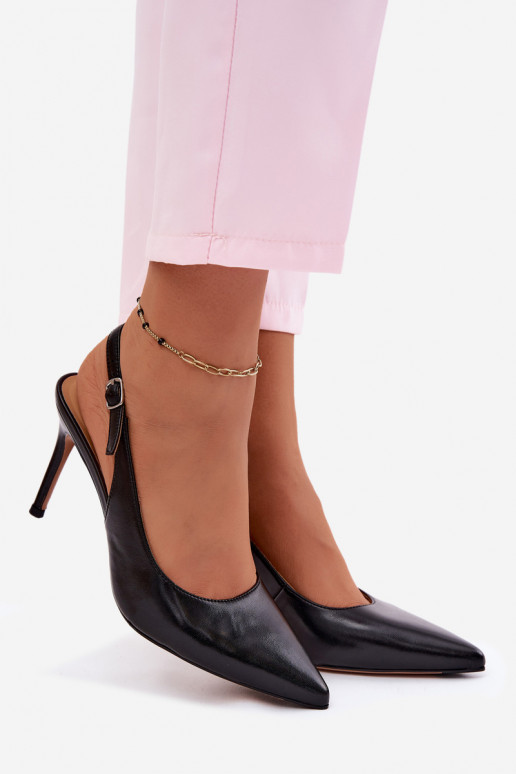 Dames sandalen met dunne hakken in zwarte faux leather Kandy