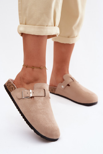 Zandkleurige slippers met gespen Lacey 2
