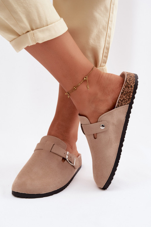 Zandkleurige slippers met gespen Lacey