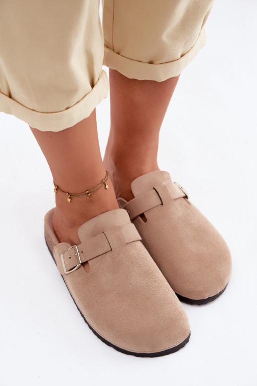 Zandkleurige slippers met gespen Lacey