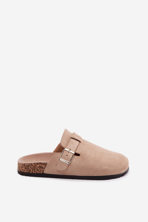 Zandkleurige slippers met gespen Lacey