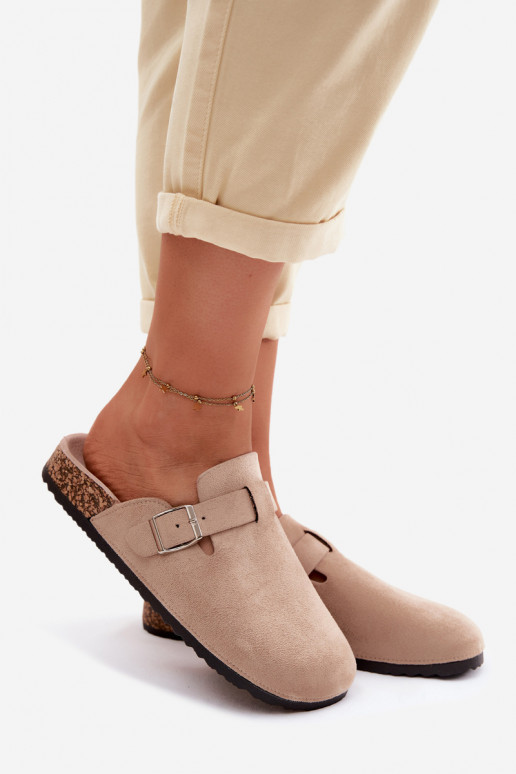 Zandkleurige slippers met gespen Lacey