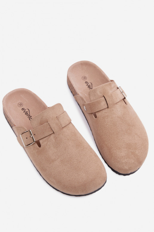 Zandkleurige slippers met gespen Lacey