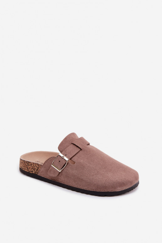 Zandkleurige slippers met gespen Lacey