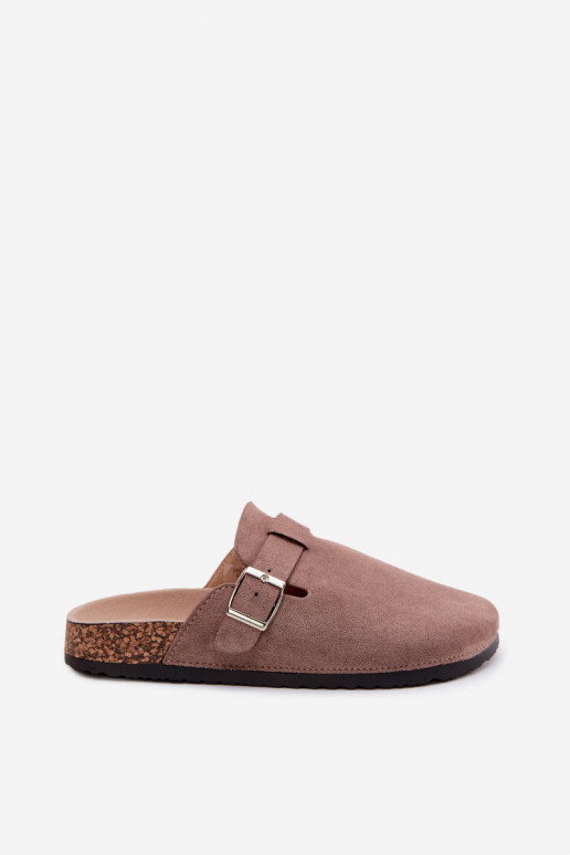 Zandkleurige slippers met gespen Lacey