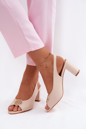 Dames sandalen met hoge hakken en gouden details in zand Lotus 2