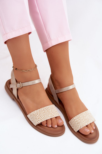 Dames sandalen met brede hakken gouden kleur Lumina