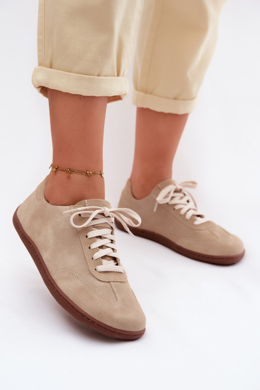 Faux suède casual schoenen Barefoot Zazoo N1243 zandkleurig