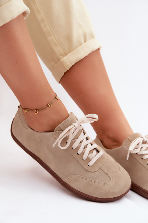 Faux suède casual schoenen Barefoot Zazoo N1243 zandkleurig