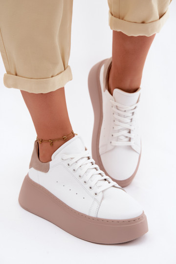 Leer Sneakers model schoenen Dames met platform Zazoo N408S2 Initte kleur