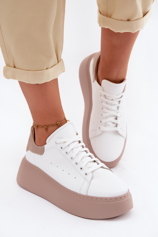 Leer Sneakers model schoenen Dames met platform Zazoo N408S2 Initte kleur