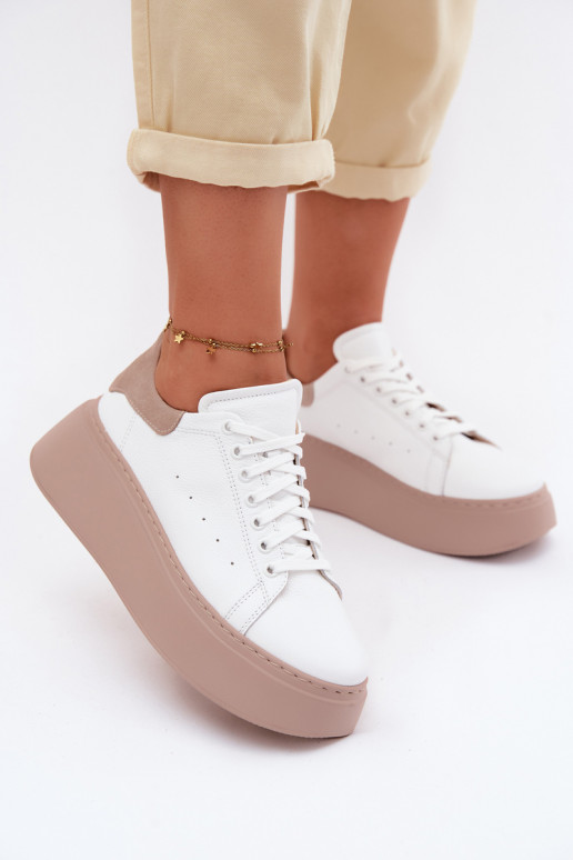 Leer Sneakers model schoenen Dames met platform Zazoo N408S2 Initte kleur