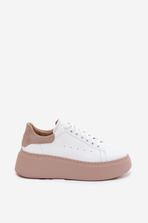 Leer Sneakers model schoenen Dames met platform Zazoo N408S2 Initte kleur