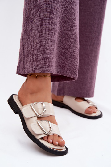Leren slippers met gespen Vinceza 62304 zandkleurig 2