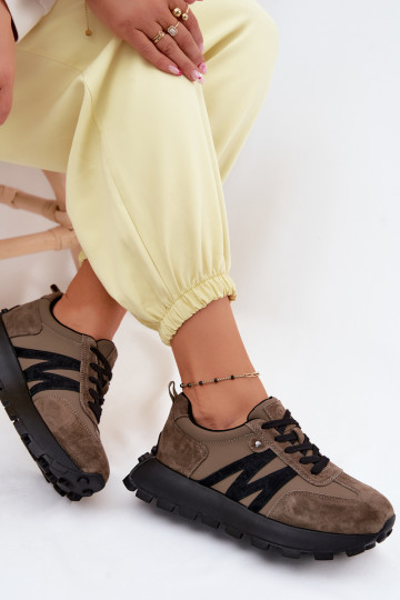 Faux suède sneakers met platform Vinceza 41520 khaki