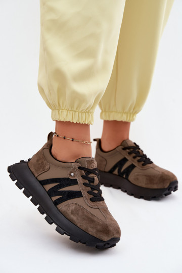 Faux suède sneakers met platform Vinceza 41520 khaki 2