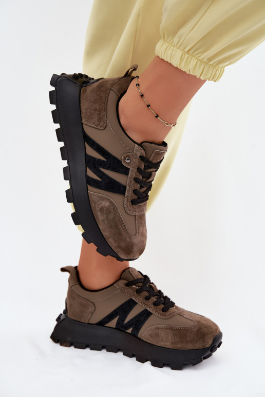 Faux suède sneakers met platform Vinceza 41520 khaki