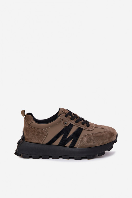 Leer van suède Sneakers model schoenen Dames met platform Vinceza 41520 kaki kleuren