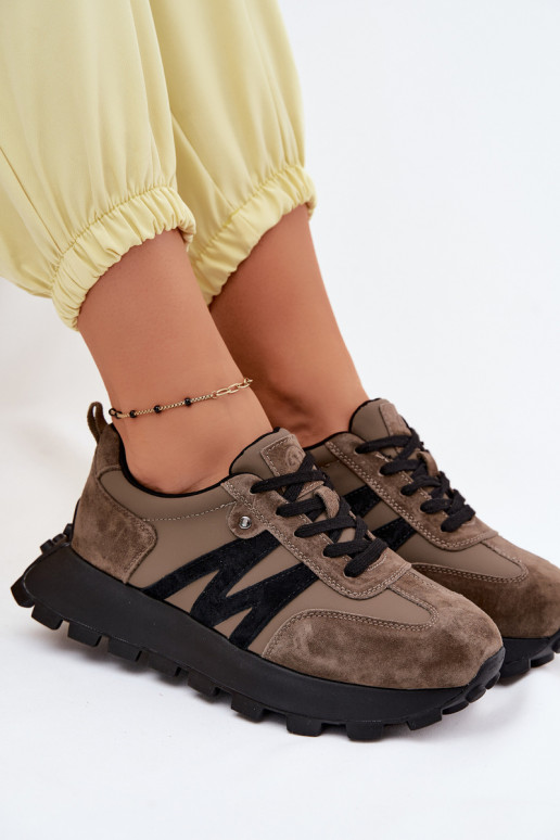 Faux suède sneakers met platform Vinceza 41520 khaki