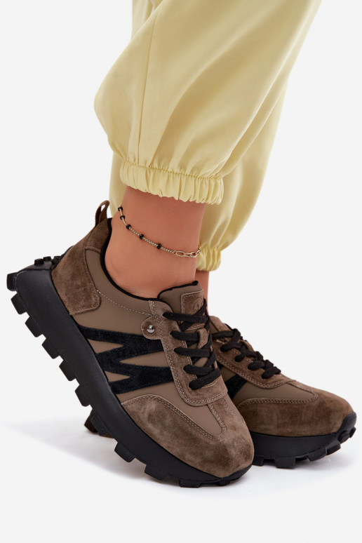 Faux suède sneakers met platform Vinceza 41520 khaki
