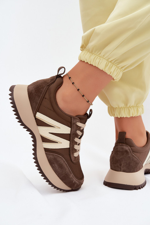 Faux suède sneakers met platform Vinceza 41521 bruin