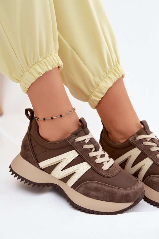 van suède Sneakers model schoenen Dames met platform Vinceza 41521 bruine kleur