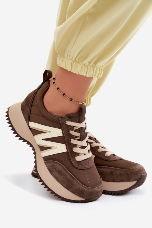 van suède Sneakers model schoenen Dames met platform Vinceza 41521 bruine kleur